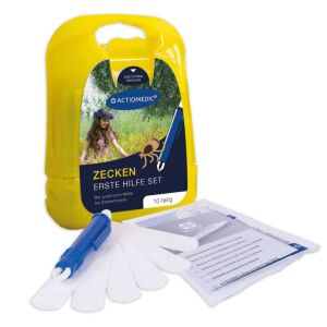 Actionmedic Zecken Erste Hilfe Set, 10-teilig, gelber Kunststoffkoffer, enthält Zeckenzange, Pflaster, Reinigungstücher und Anleitung - Erste Hilfe