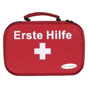 Actiomedic Erste-Hilfe-Kasten, rot, mit weißem Kreuz und Erste Hilfe Schriftzug, DIN 13 157 - Erste Hilfe