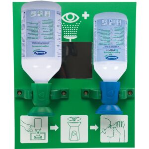 Actiomedic EYE CARE Double II Wand-Augendusche mit 1 x 500 ml 0,9% Natriumchloridlösung und 1 x 250 ml BioPhos74 Phosphatpufferlösung 122474595 - Erste Hilfe