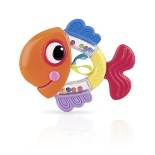 NUBY Halak Hrkálka, baba játék, rágóka, csörgő, színes, 3 hónapos kortól