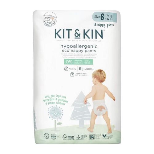 Kit & Kin hipoallergén öko pelenkák 6-os méretben 15-18 kg-os babáknak, 18 pelenka