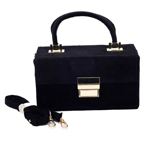 Mini torebka na ramię Dollcini z czarnego sztruksu z paskiem crossbody