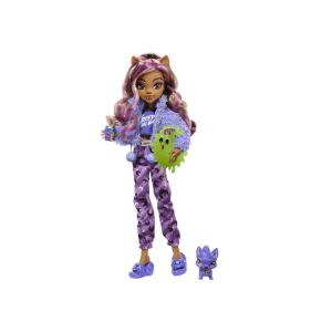 Lalka Monster High Creepover Party Clawdeen w piżamie ze zwierzakiem - Mattel Baba