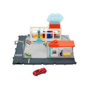 Hrací set Matchbox Super Clean Car Wash s červeným autíčkom na bielom pozadí. - Mattel