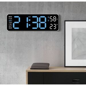 LED digitális óra ébresztővel, hőmérséklet és dátum kijelzéssel, kék LED kijelzővel, falra szerelve - Sumker