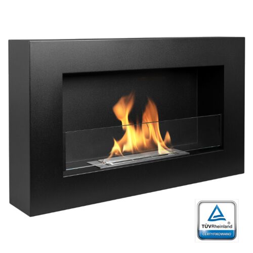 Biokrb / Bioetanolový krb 65x40x12 cm – Box, štrukturálny matný čierny, vstavaný alebo závesný, s horákom TUV, tvrdeným sklom, lievikom a ozdobnými kamienkami v cene | Moderný interiérový dizajn, bez popola, dymu a zápachu 122552746