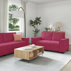 Set canapea din catifea bordo vidaXL, 3 piese, cu perne, in living - Canapele