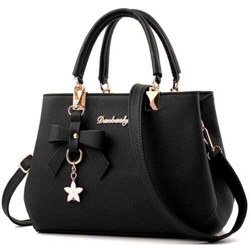 Elegáns női kézitáska masnival, szürke/fekete, minőségi műbőr, 34x27x10 cm