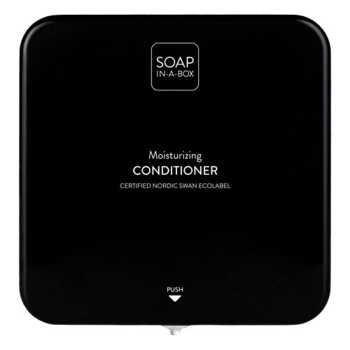 Soap-In-A-Box fényes fekete hajkondicionáló adagoló, előlap