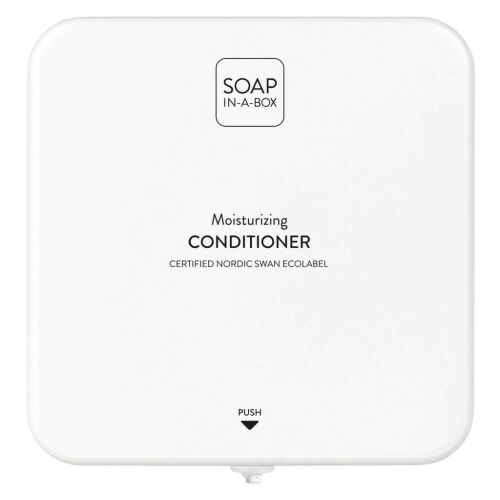 Soap-In-A-Box fényes fehér hajkondicionáló adagoló, előlap