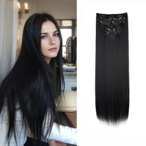 FEKETE 1B 16 csatos egyenes csatos póthaj 60cm 122565453 - Fodrászkellék