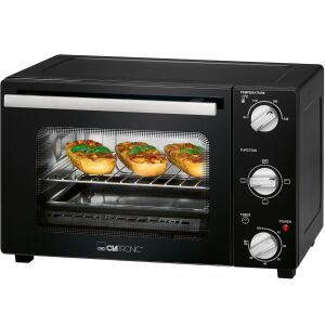 Clatronic 25 literes elektromos mini sütő üveg ajtóval, fekete, kenyérrel a belsejében - Clatronic
