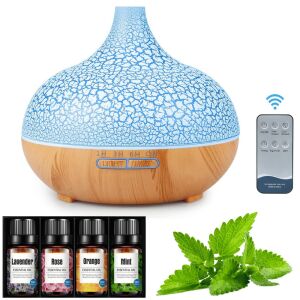 Ultraschall-Aromadiffusor mit rissigem und hellem Holzmuster und ätherischem Ölset von Pulaiyi 122586443 - Diffusor