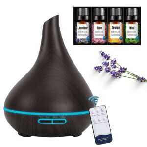 Ultraschall-Aroma-Diffusor in Tropfenform – Set aus dunklem Holz und ätherischen Pulaiyi-Ölen 122586444 - Diffusor