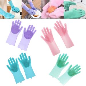 4-teiliges Silikonhandschuh-Set zum Geschirrspülen und Reinigen – Rosa, Grün, Blau und Lila 122586505 - Handspülen