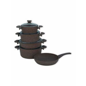 Set de vase din granit antiaderent, 9 piese, maro - Veselă