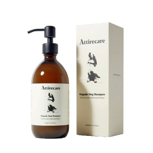 Attirecare bio kutyasampon, gyengéden tisztítja a bőrt és fényessé varázsolja a szőrt, természetes összetevők, hipoallergén, teafa és cédrusfa kivonattal, luxus, 500 ml 122587870