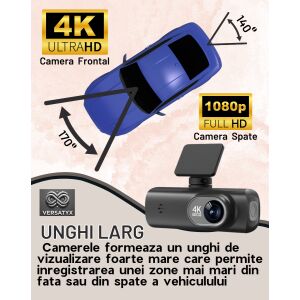 Versatyx® 4K Ultra HD autós kamera 170° széles látószögű lencsével, első és hátsó kamera, 1080p Full HD hátsó kamera - Autóelektronika