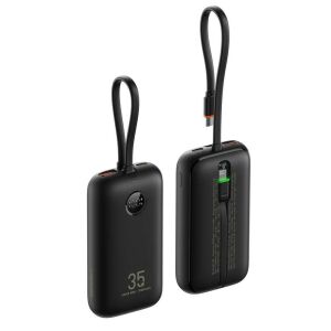 VEGER powerbank 10000 mAh negru, cu cablu integrat, conector tip C și Lightning, PD QC3.0 35W, model K1 - Veger