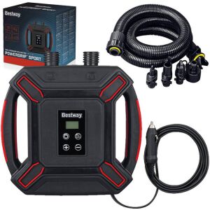 Pompa electrică de înaltă presiune Bestway PowerGrip Sport cu 4 adaptoare, negru și roșu, cu furtun și adaptoare - Pompe electrice