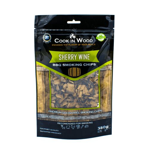 Chipsy do wędzenia z drewna dębowego, nasycone aromatem WINA SHERRY, chipsy 350 gramów 122590952