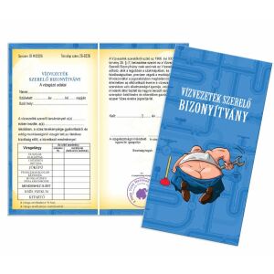 Vicces Vízvezeték szerelő bizonyítvány ajándék, Vízvezeték szerelőnek vicces ajándék - Vicces ajándék