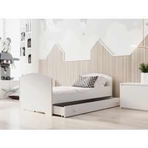 Białe łóżko pojedyncze z szufladą, Luk 140x70, dla dzieci - Stolik dziecięcy, krzesło, Wykonawca kuchni dla dzieci, Biurko dla młodzieży i Łóżko młodzieżowe