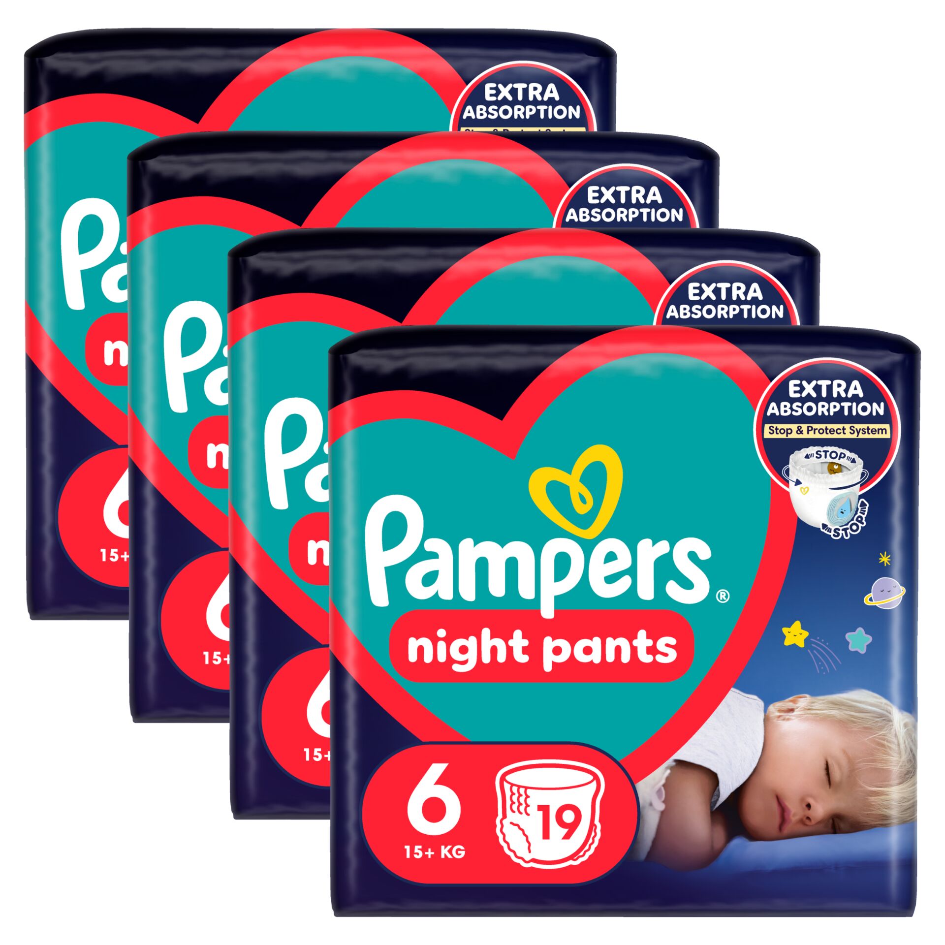 E-shop Pampers Nočné plienkové nohavičky 15kg+ Veľké 6 (76ks)