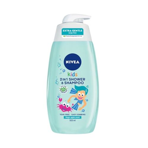 Nivea Kids 2in1 tusfürdő és sampon, könnymentes formula, 500ml
