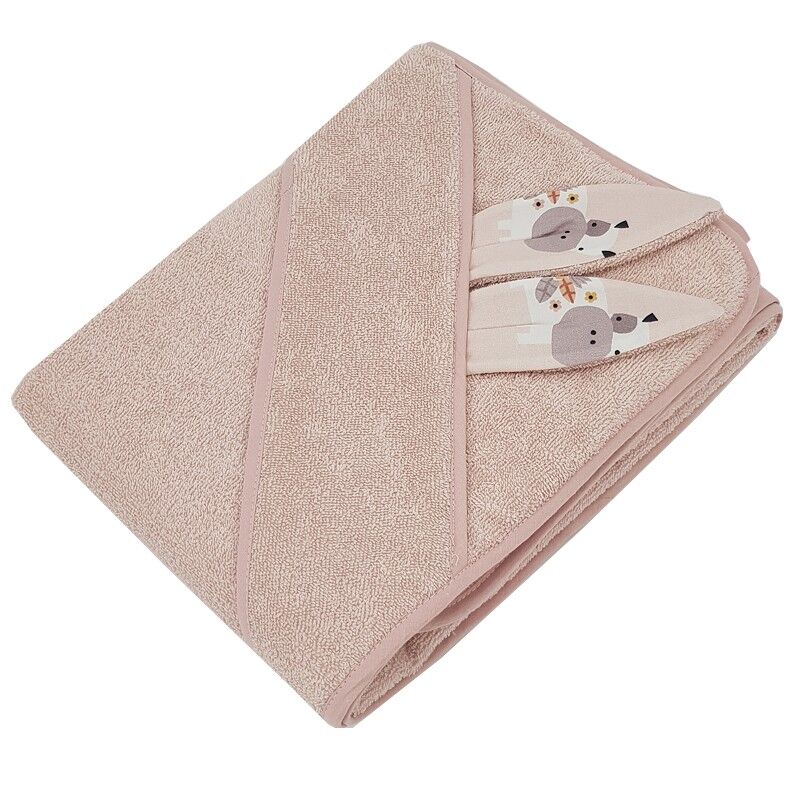 EKO Fürdőlepedő fülekkel, pamut My Farm Powder pink 100x100 cm