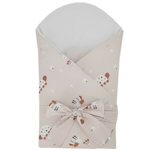 EKO Bees Beige baby swaddle blanket with coconut insert and bow, 75x75 cm - Diapering