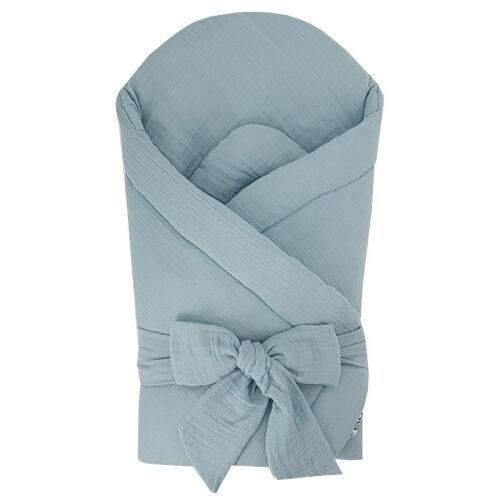 EKO Muslin Swaddle with Coconut Insert and Bow Blue 75x75 cm