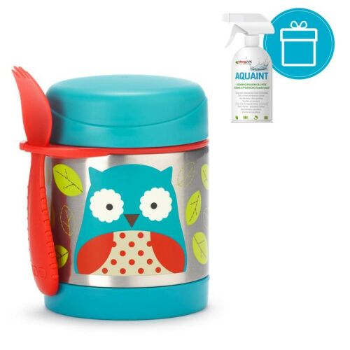 Skip Hop Zoo Owl Food Thermos with Utensil and Aquaint Sanitizer