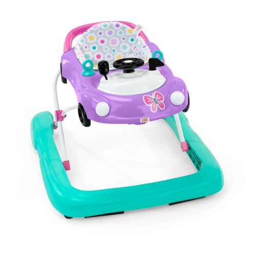 BRIGHT STARTS 3-in-1 Walker, Pink, purple car walker with butterfly design