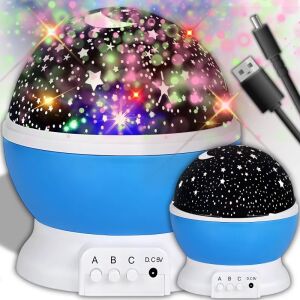 Retoo Obrotowy projektor LED 360° Lampka nocna - Niebieski projektor gwiaździstego nieba - Lampka nocna, projektor