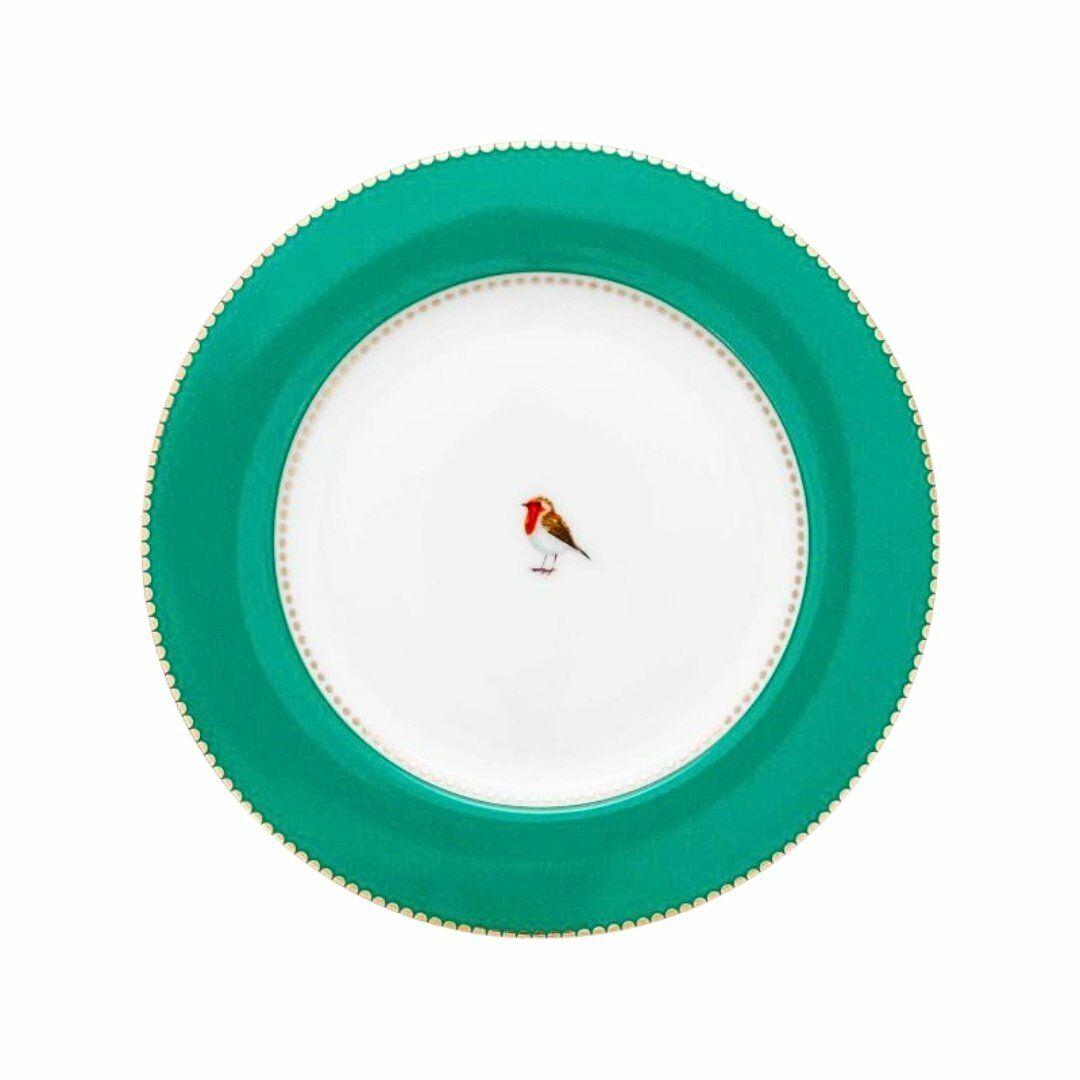 Talerz porcelanowy, Śniadanie, Pip Studio, Zielony, 21 cm, kolekcja Love Birds