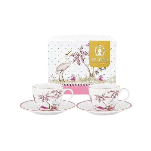 Komplet 2 filiżanek ze spodkami, porcelana, Pip Studio, Dots Gold Pink, 120 ml, kolekcja Jolie
