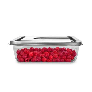 Вакуумна кутия Caso Germany VacuBoxx Inox XL 4600 ml с капак от неръждаема стомана, пълна с малини - Съхранение на храна