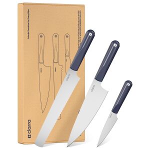 Комплект ножове от 3 части Ciarra, Trio Knife Set - Midnight Dream, включва готварски нож, нож за хляб и нож за нарязване, острие от неръждаема стомана,...