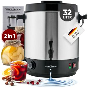 ProfiCook 32 literes forróital-adagoló, rozsdamentes acél, 2100 W, csappal, ideális bulikra, rendezvényekre és otthoni használatra - Elektromos főzőedény