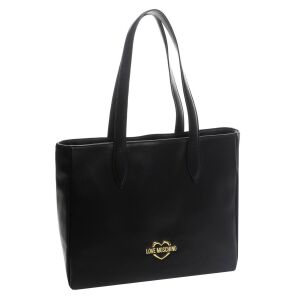 Čierna shopper taška Love Moschino so zlatým logom v tvare srdca - Tašky na rameno