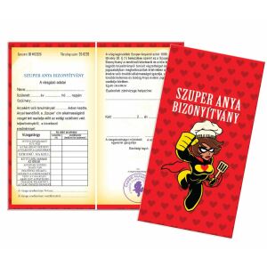 Vicces Szuper Anya Bizonyítvány, egyedi ajándék anyáknak - Vicces ajándék
