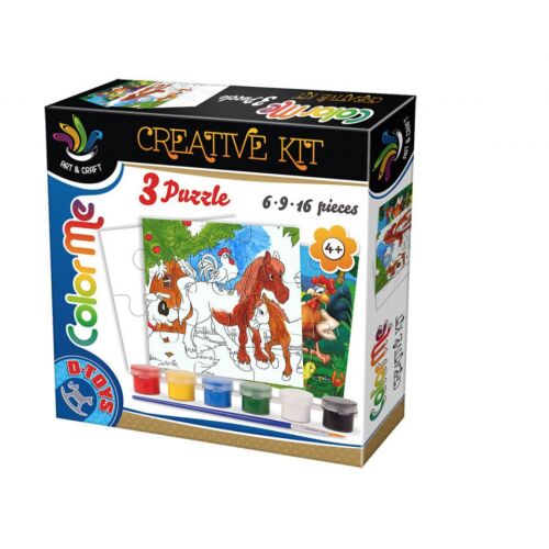 3 db D-Toys színező puzzle készlet - Color Me, 6/9/16 darab
