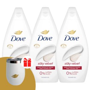 Dove Silky Velvet Krémtusfürdő 3x450ml + Ajándék Utazóbögre