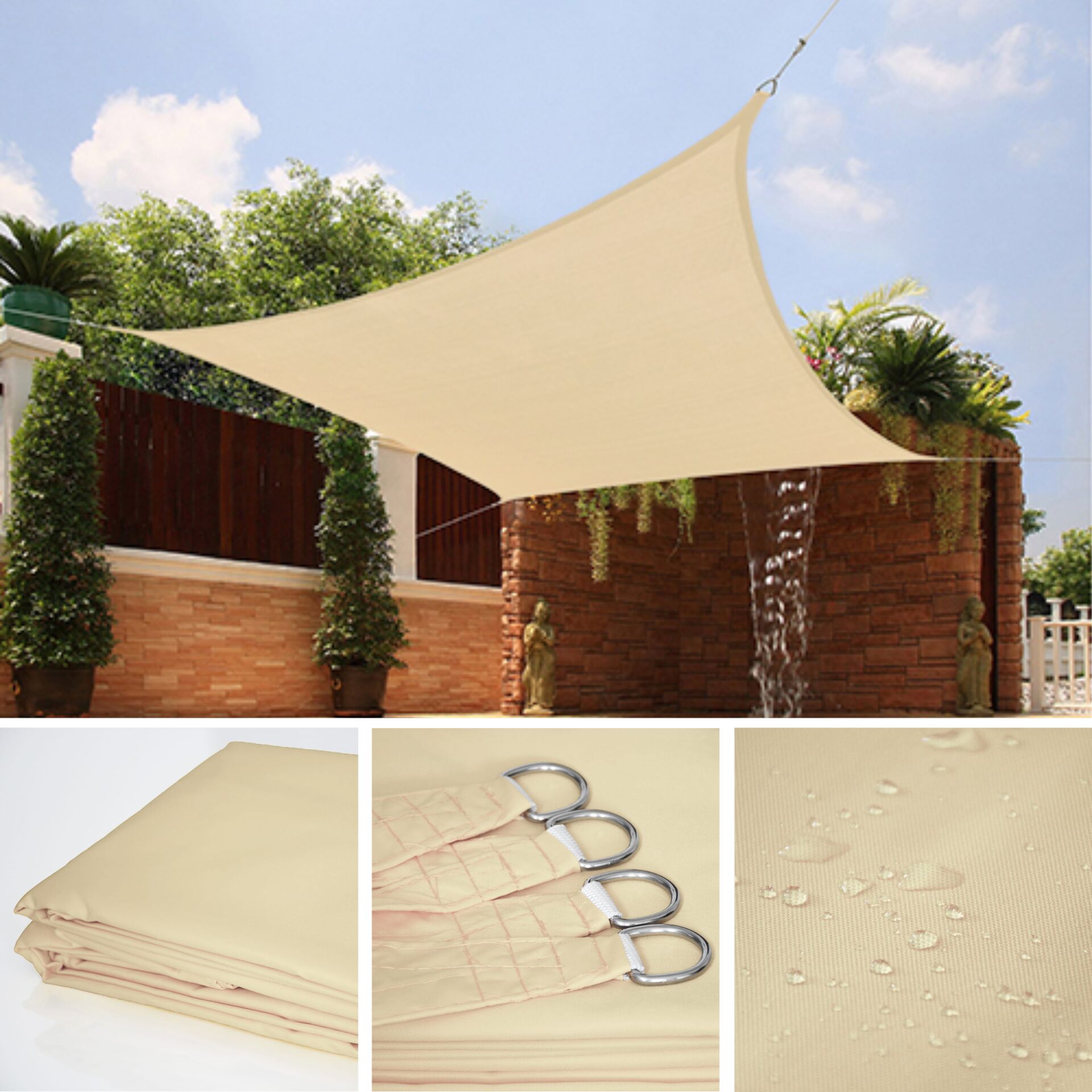 Pepita vízálló szögletes Napvitorla 3,6x3,6m 160g/m2 - bézs