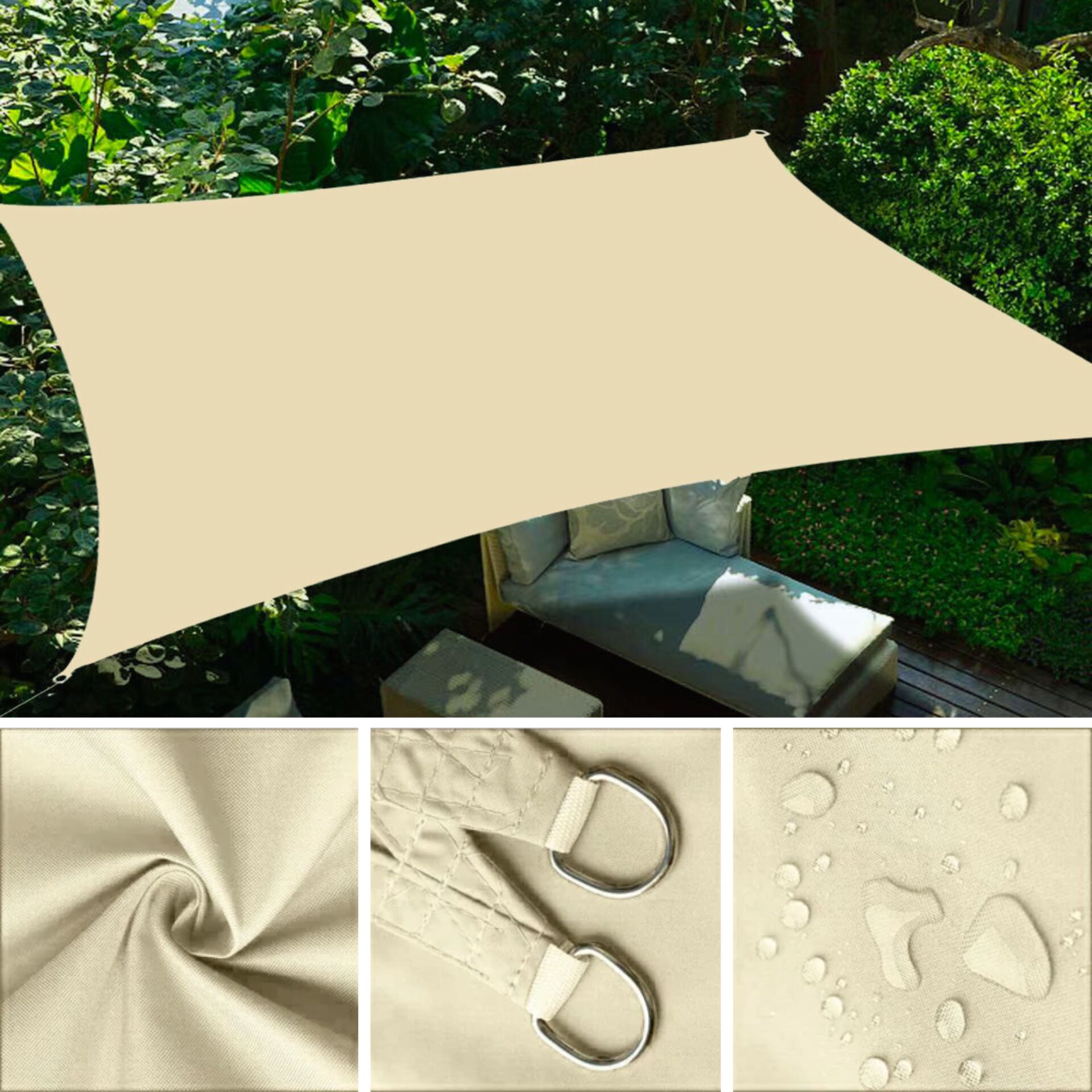 Pepita vízálló szögletes Napvitorla 3x4m 160g/m2 - bézs