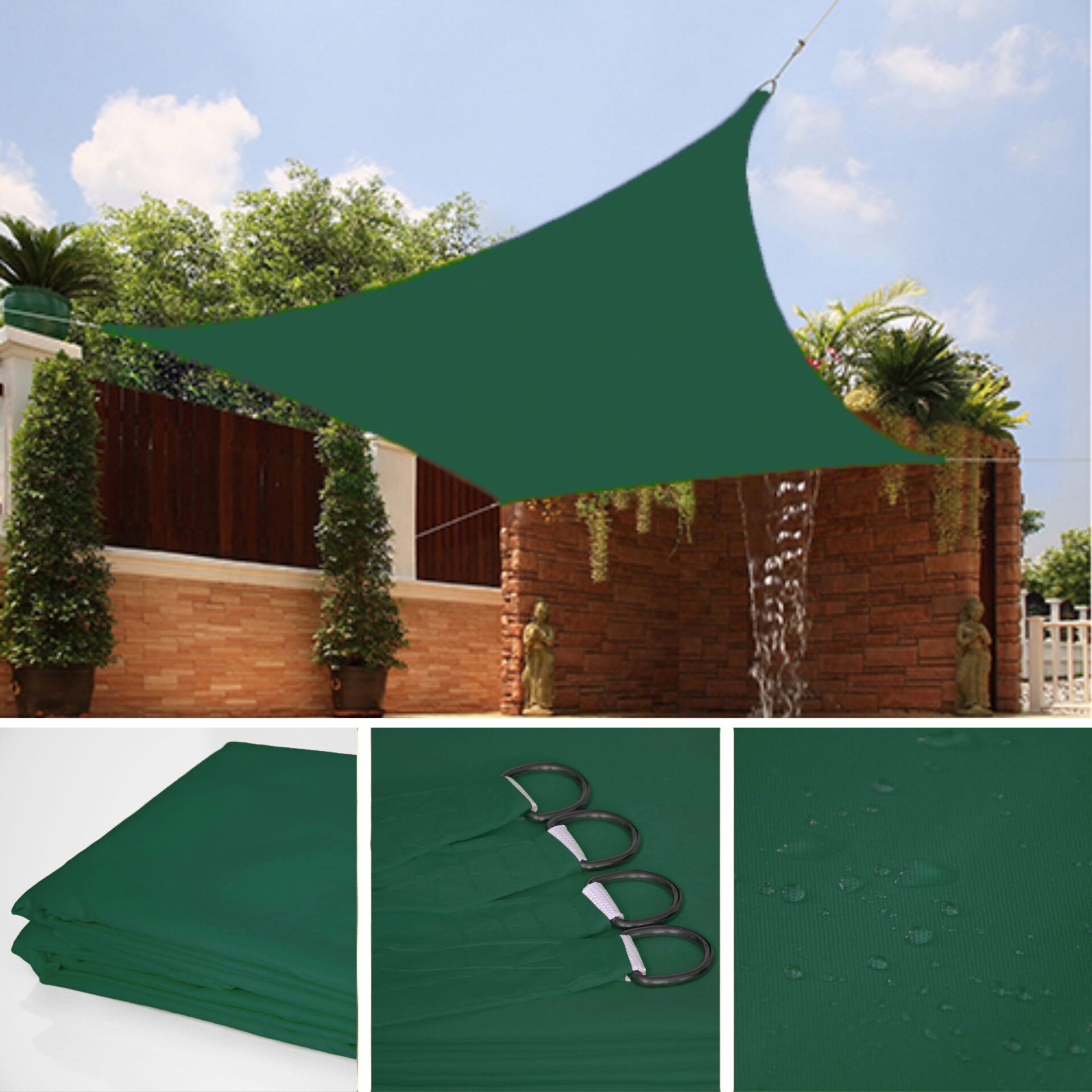 Pepita vízálló szögletes Napvitorla 3x4m 160g/m2 - sötétzöld