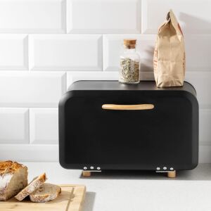 Fém kenyértartó, Navaris, elöl nyíló, 35,2x23,5x23 cm, Fekete, 51503.02.01