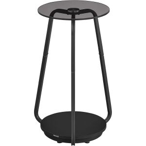 Moderný okrúhly bočný stolík s poličkou, Čierna, Sklenená doska - Nočné stolíky