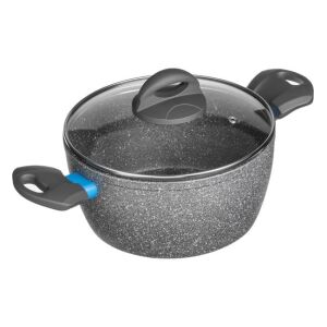 Szürke tapadásmentes lábas kék fogantyúkkal és üveg fedővel - Főzőedény & Sütőedény